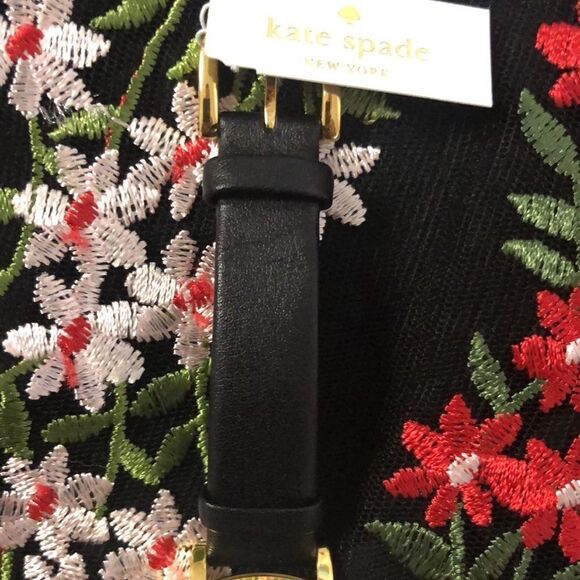 Kate Spade Gold with Gems Black Leather Strap Watch